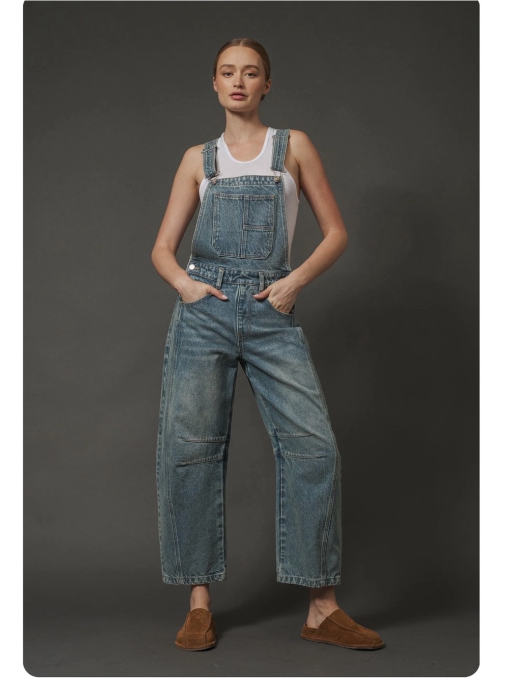 Aaron & Amber Barrel-Leg Denim Overalls - Blue Denim - Sz Medium